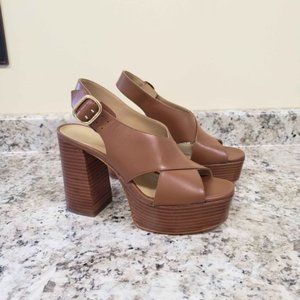 Michael Kors Platform High Heels Sandals Leather Cognac Brown